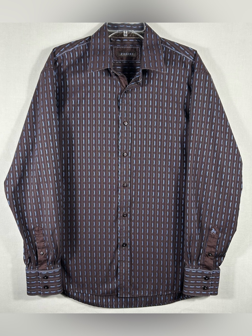Zagiri Men's XL Brown/Blue Striped Collared Shirt Button Down